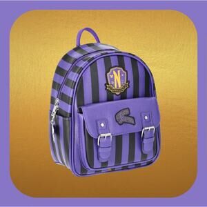 Nevermore Academy Wednesday Addams Women's Purple & Black Striped Mini Backpack